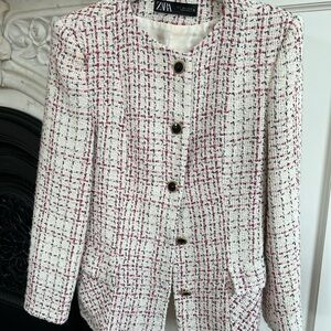 Beautiful Zara multi-colored tweed long blazer